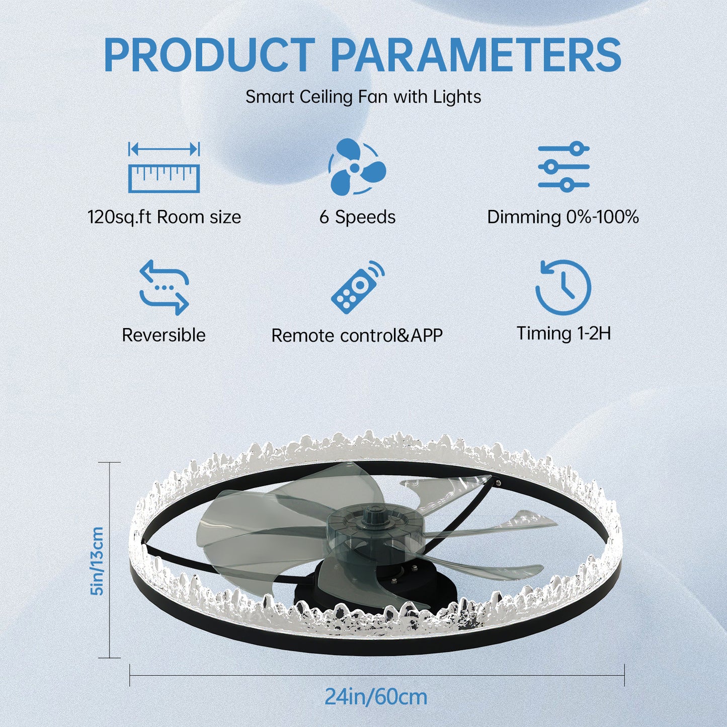 24" Black Crystal Flush Mount Ceiling Fan with Remote - view 7