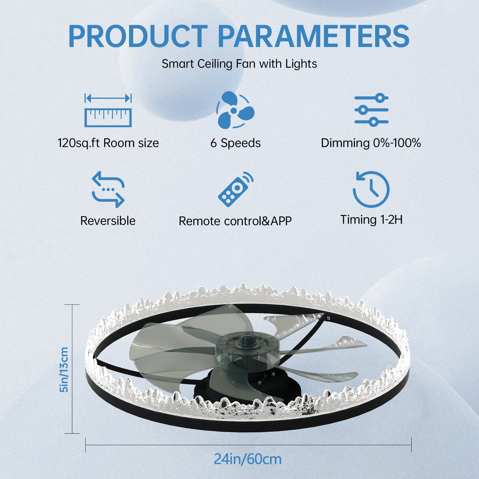 24" Black Crystal Flush Mount Ceiling Fan with Remote - view 7