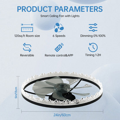 24" Black Crystal Flush Mount Ceiling Fan with Remote - view 7