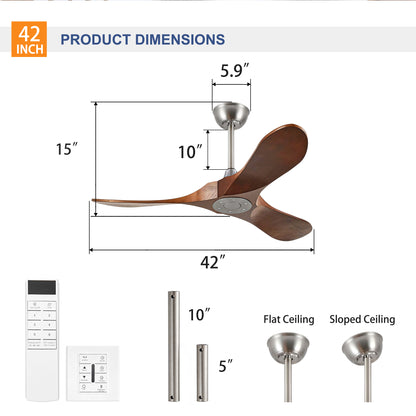42" Satin Nickel Solid Wood Ceiling Fan with Remote - view 10