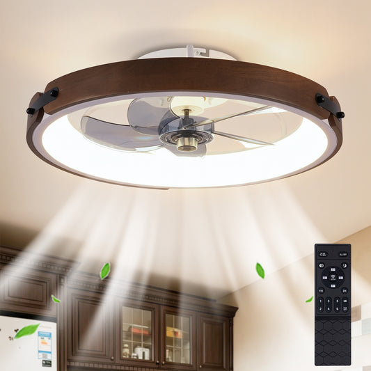 20" Walnut & Black Flush Mount Ceiling Fan with Dimmable LED - view 2