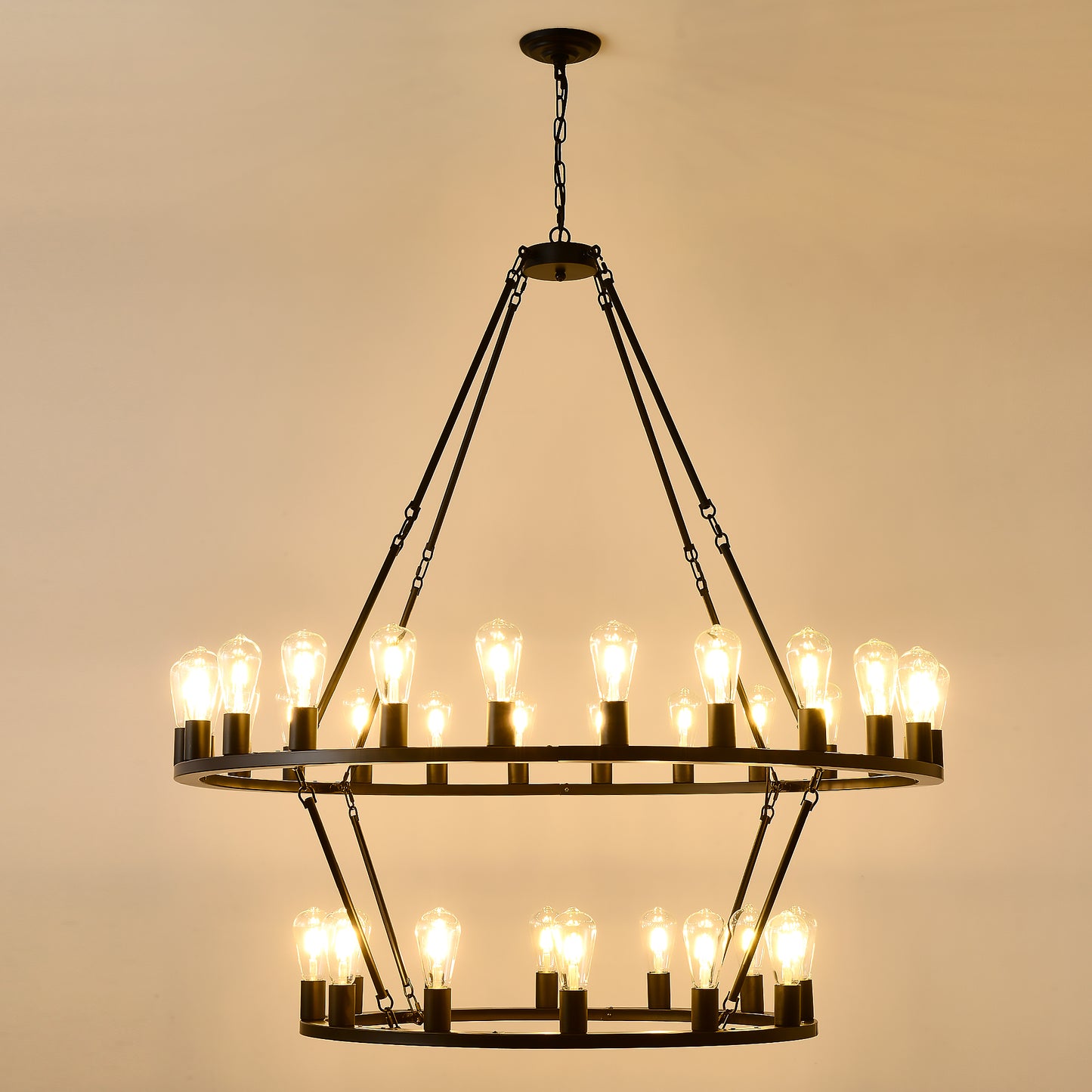 52" 2-Tier Wagon Wheel Farmhouse Chandelier, 36-Light - view 11