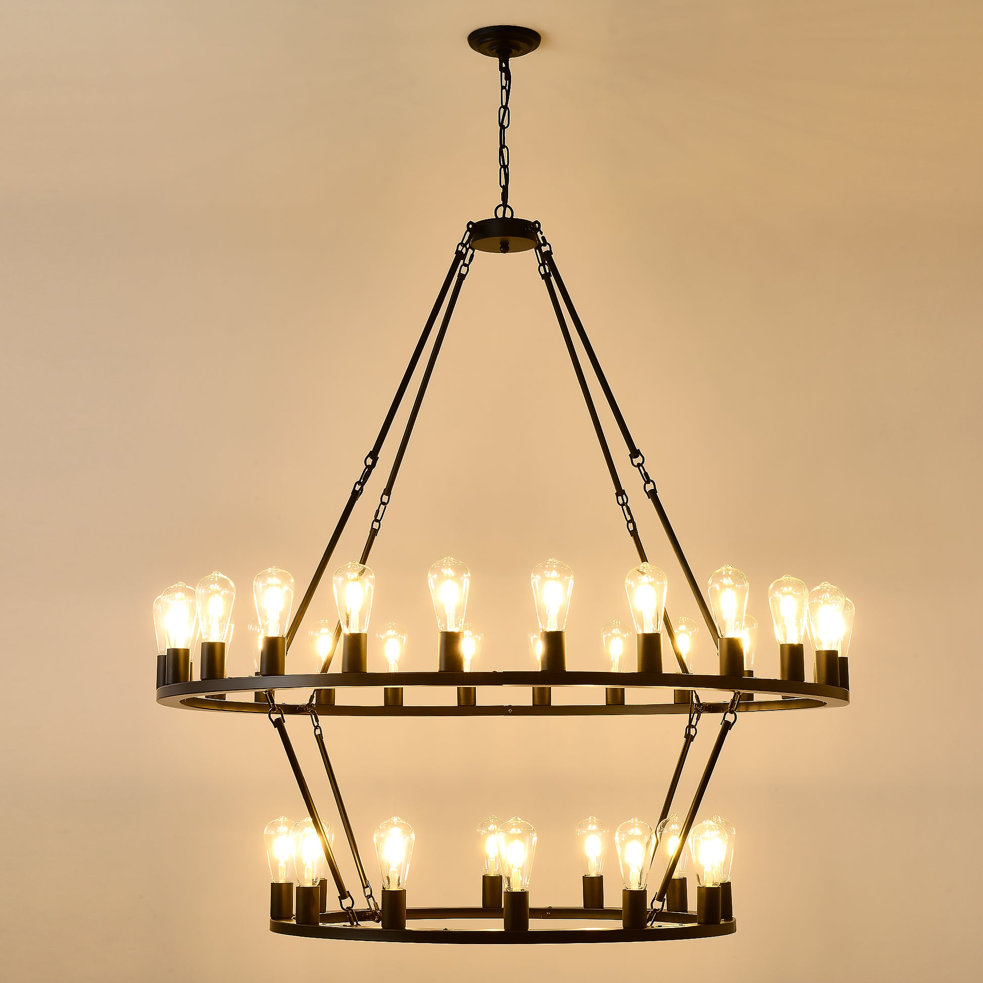 52" 2-Tier Wagon Wheel Farmhouse Chandelier, 36-Light - view 11