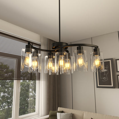 9-Light Black Farmhouse Chandelier with Clear Glass