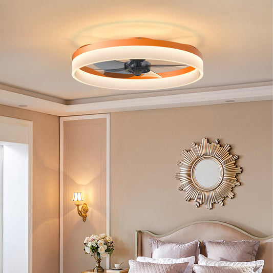 White & Orange Low Profile Ceiling Fan with Dimmable LED - view 2