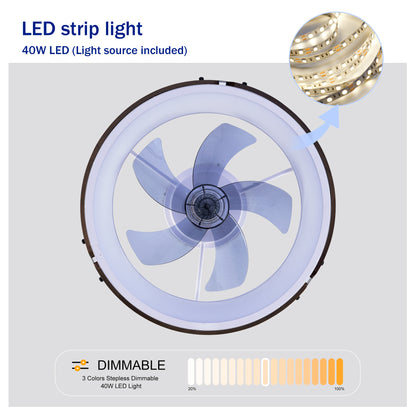 20" Walnut & Black Flush Mount Ceiling Fan with Dimmable LED - view 8