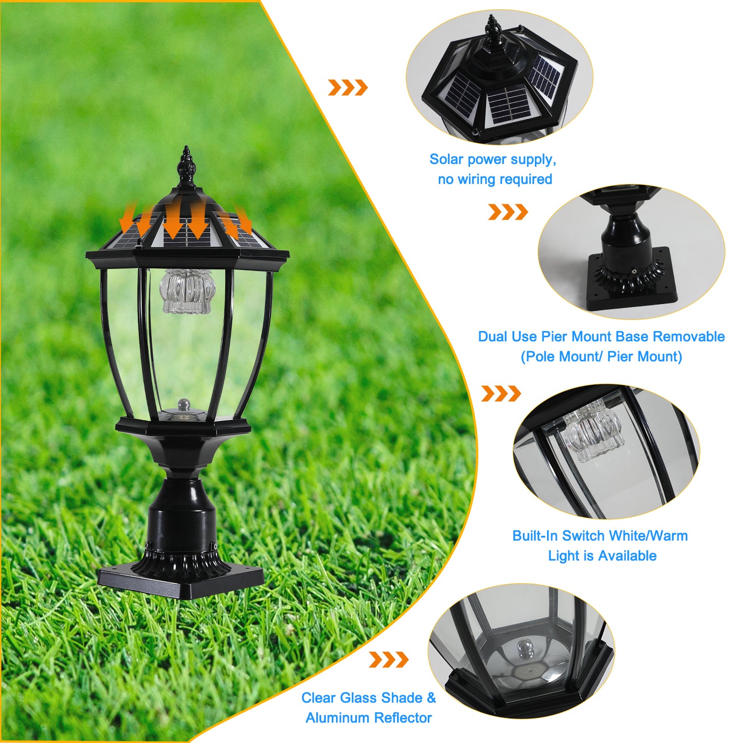 20"H Black Solar LED Outdoor Lantern Light - view 5