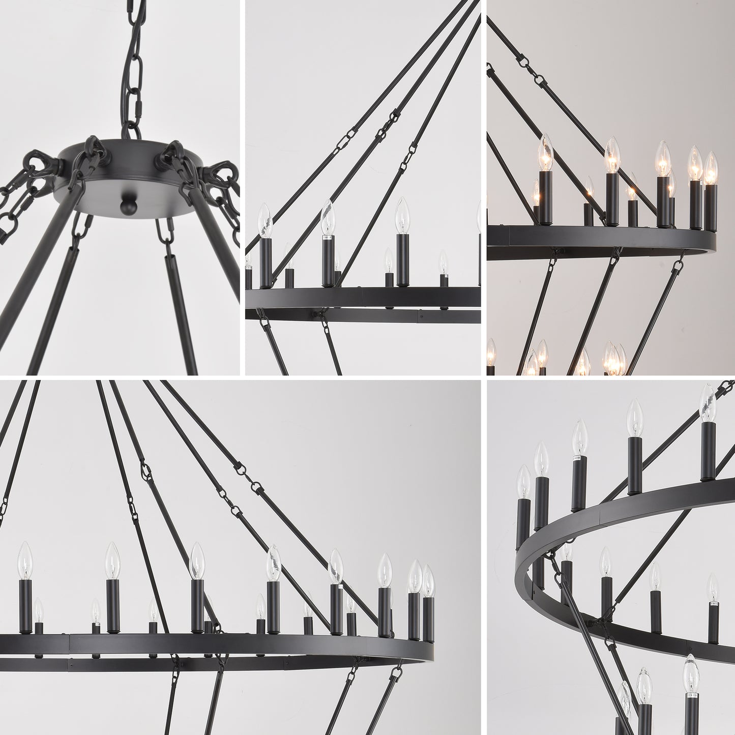 69.3" 4-Tier Wagon Wheel Farmhouse Chandelier, 80-Light - view 12