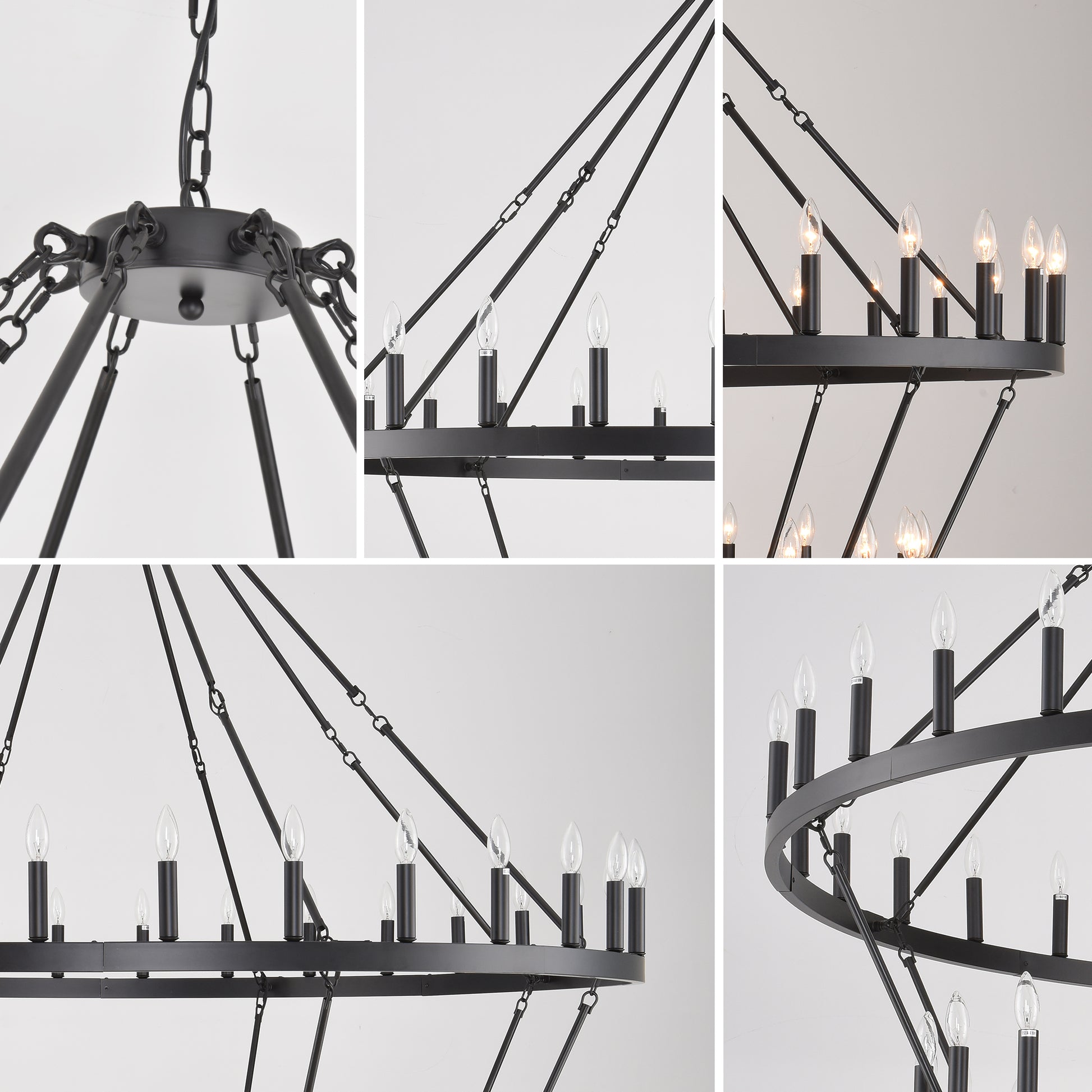 69.3" 4-Tier Wagon Wheel Farmhouse Chandelier, 80-Light - view 12