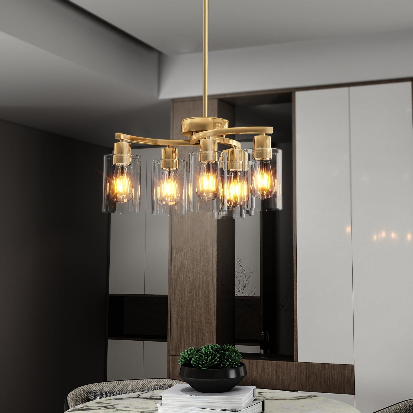 6-Light Gold Chandelier with Clear Glass Shades - view 2