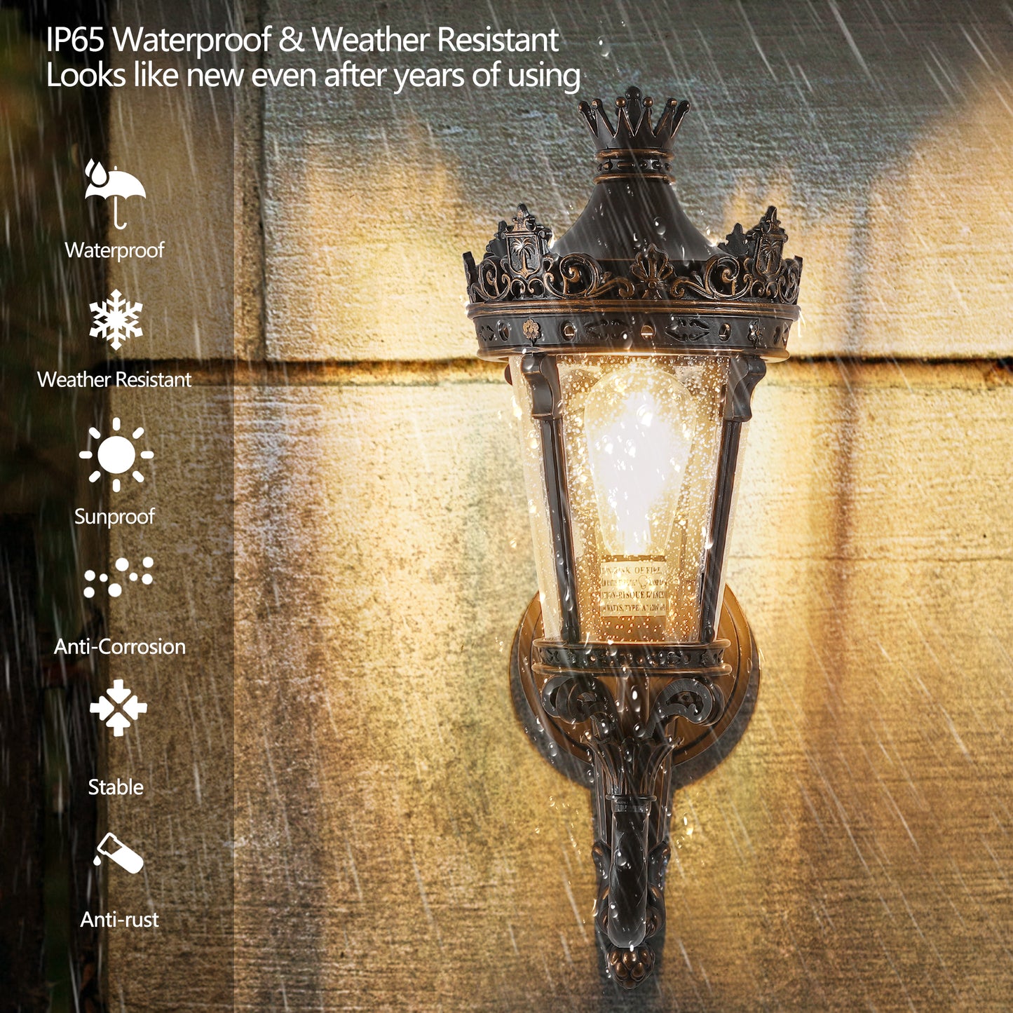 21"H Coffee Outdoor Wall Lantern with Crown Top - view 4