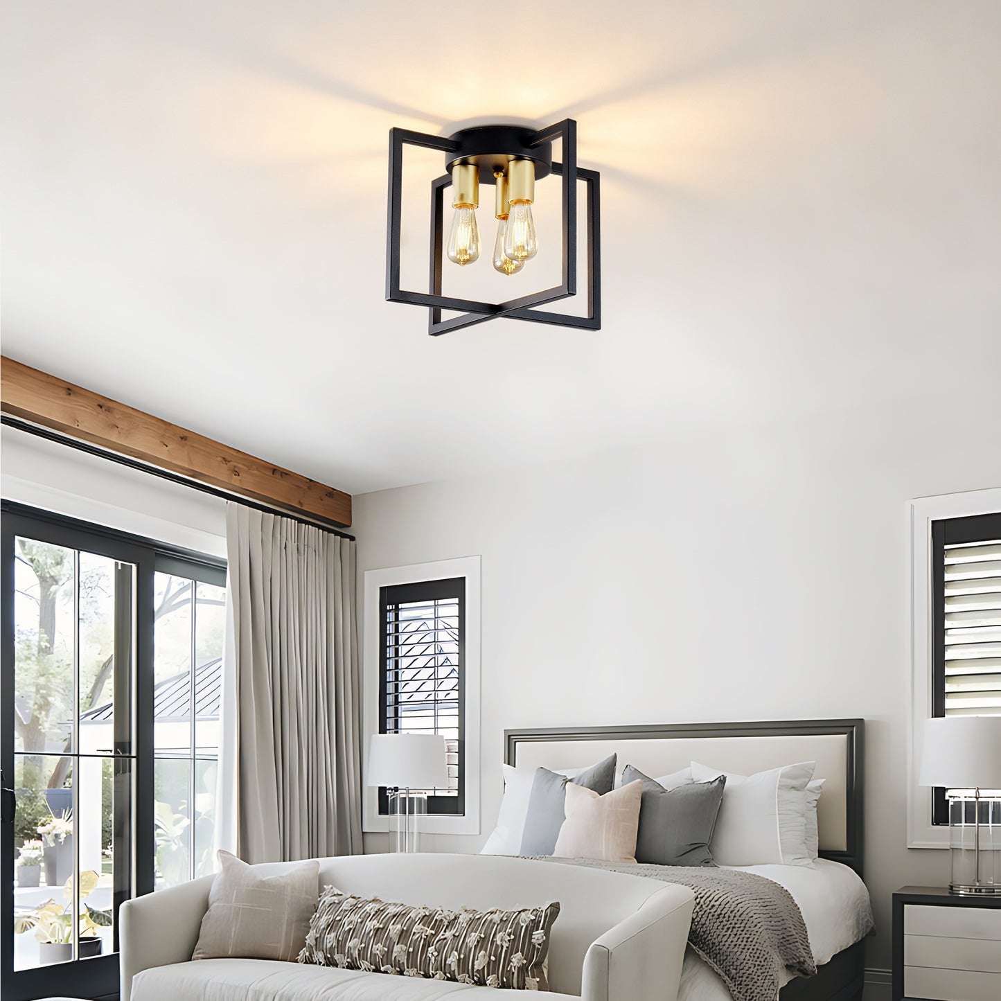3-Light Black & Gold Geometric Semi Flush Chandelier - view 6