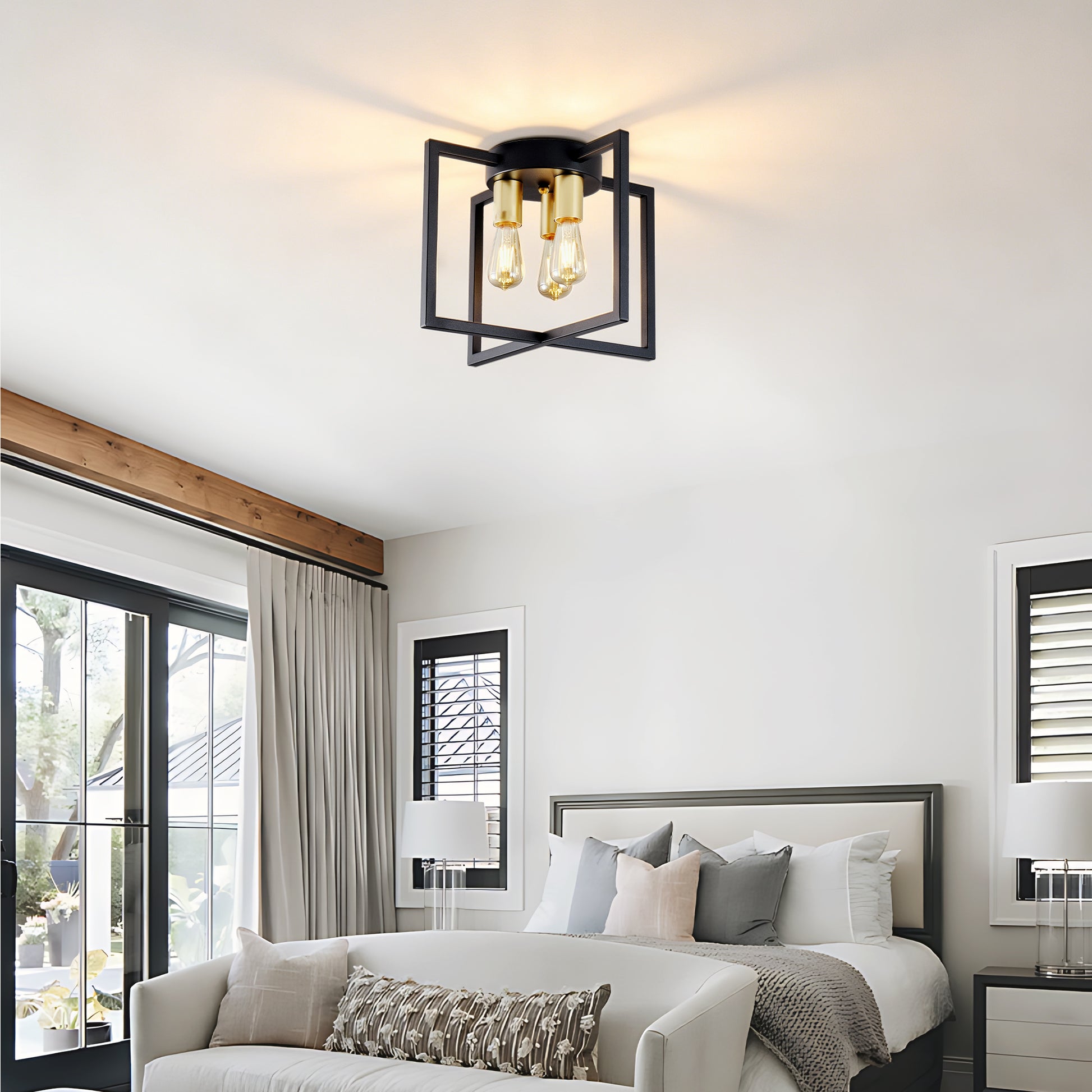 3-Light Black & Gold Geometric Semi Flush Chandelier - view 6