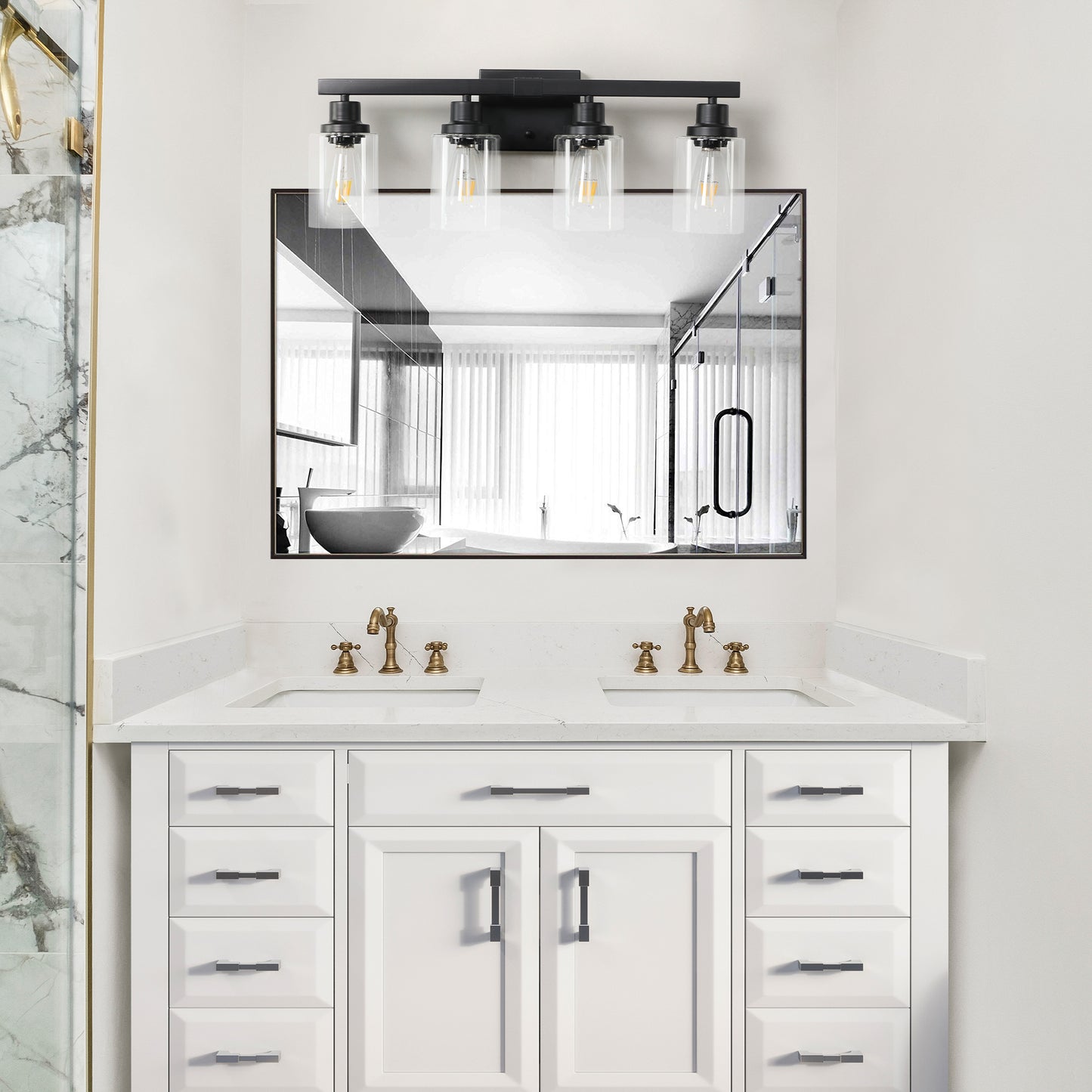 24" 4-Light Black Vanity Light with Clear Glass Shades - view 3