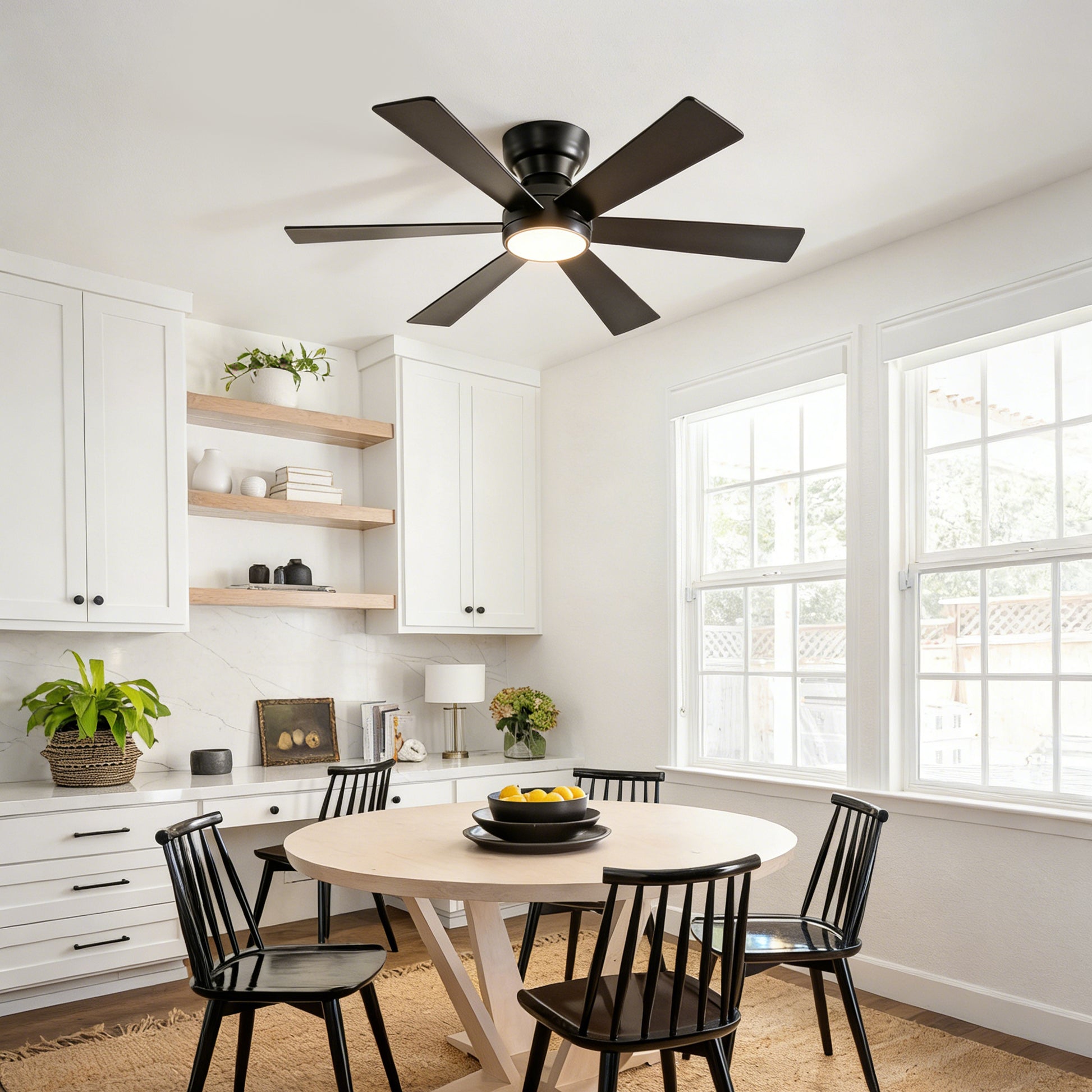 46" Matte Black Flush Mount Ceiling Fan with Remote - view 3