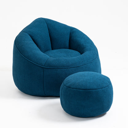 Microfiber Bean Bag Sofa Chair with Footrest – Blue