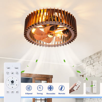 20" Wood Flush Mount Ceiling Fan with Remote - view 9