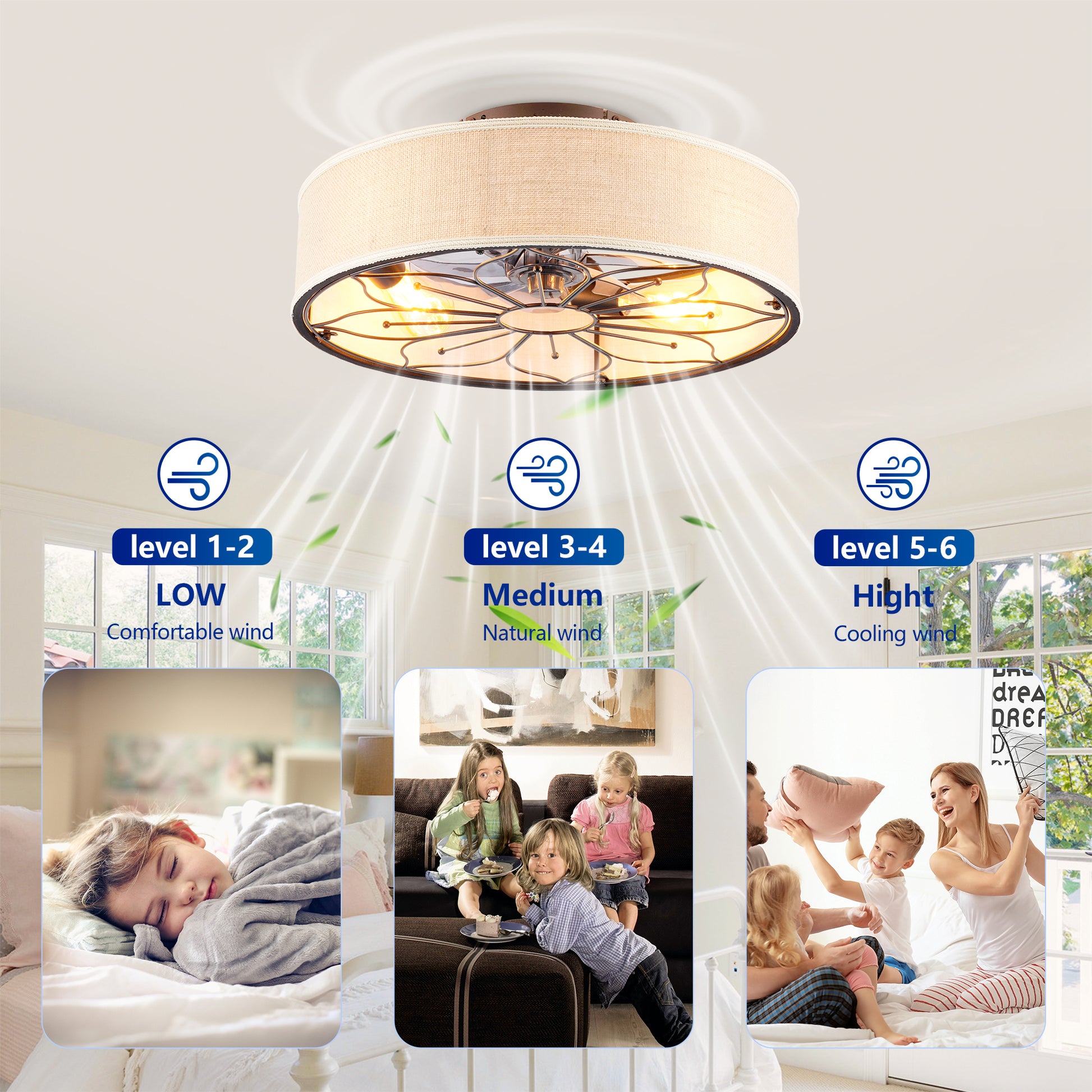 20" Lotus Fabric Farmhouse Bladeless Ceiling Fan with Remote - view 12