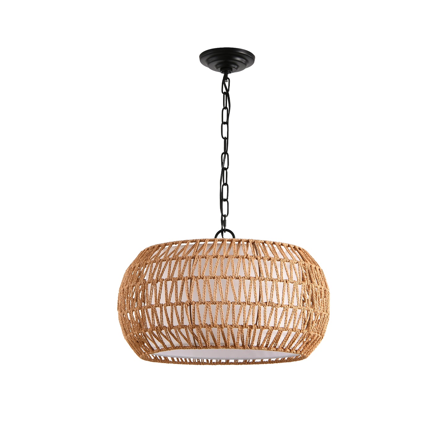 18" White Boho Woven Jute Rope Pendant Light - view 11