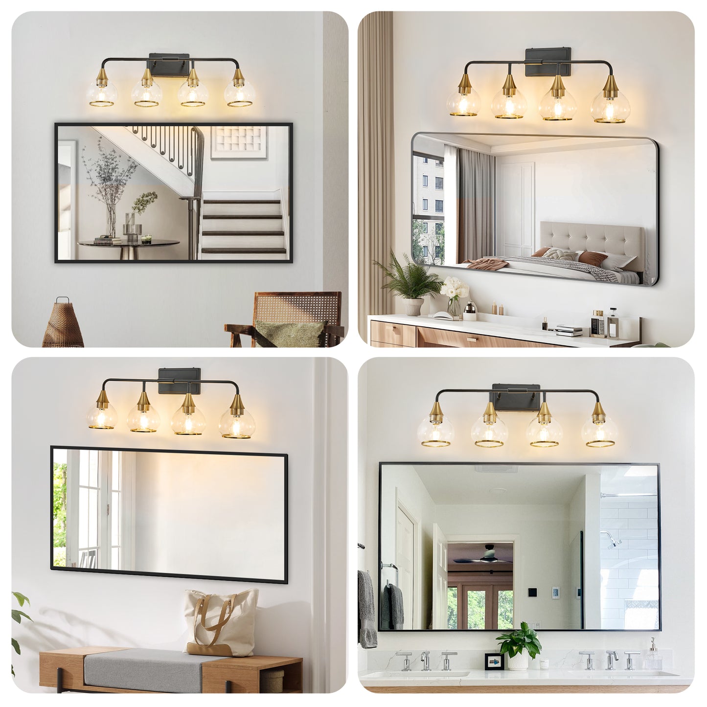 31" 4-Light Black & Gold Vanity Light with Clear Glass - view 5