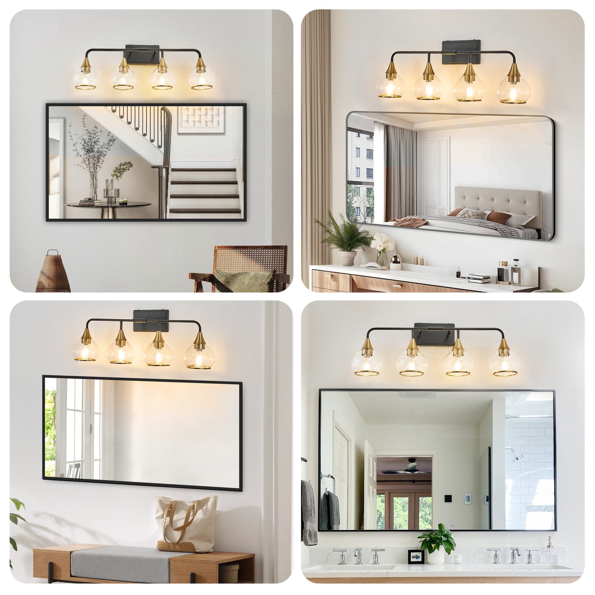 31" 4-Light Black & Gold Vanity Light with Clear Glass - view 5