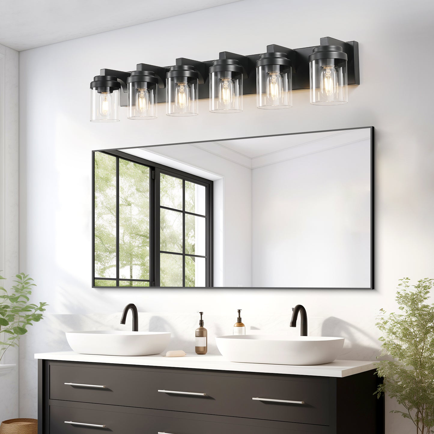6-Light Black Vanity Light with Clear Glass Shade - view 3