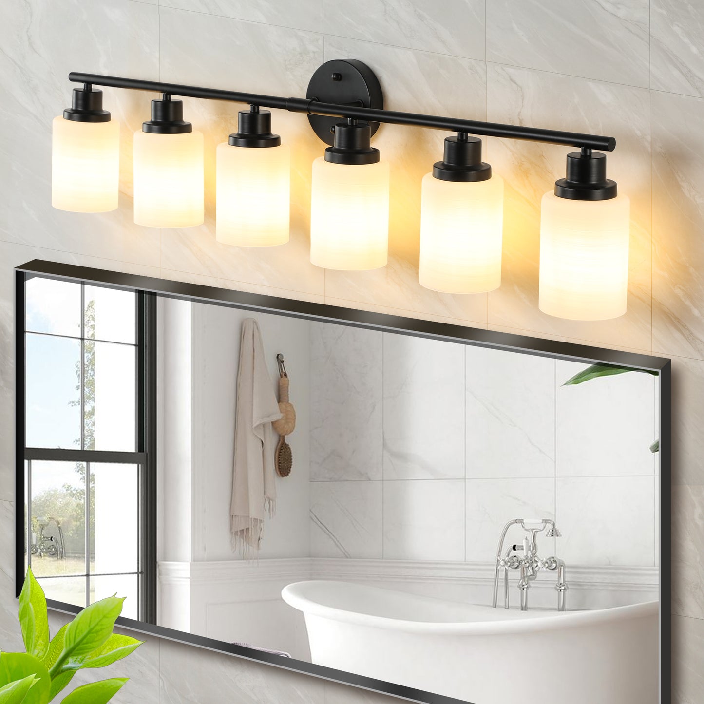 39" 6-Light Black Vanity Light with Frosted Glass - view 4