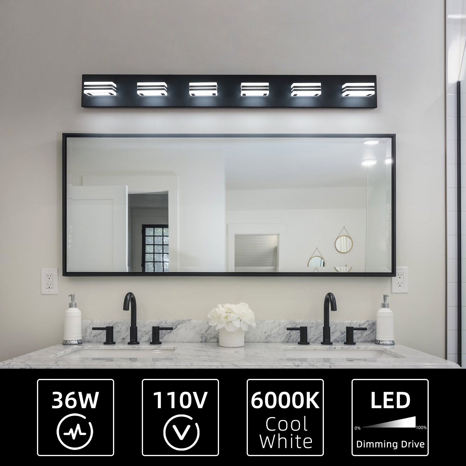 39" 6-Light Black Acrylic LED Vanity Light - view 7