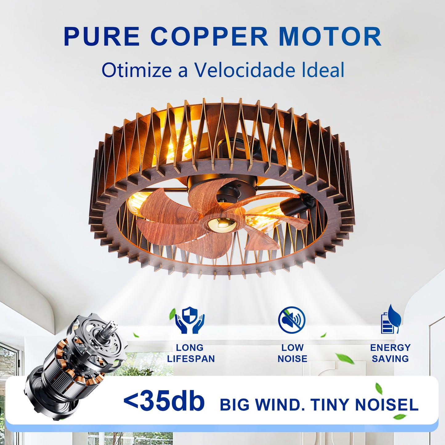20" Wood Flush Mount Ceiling Fan with Remote - view 12