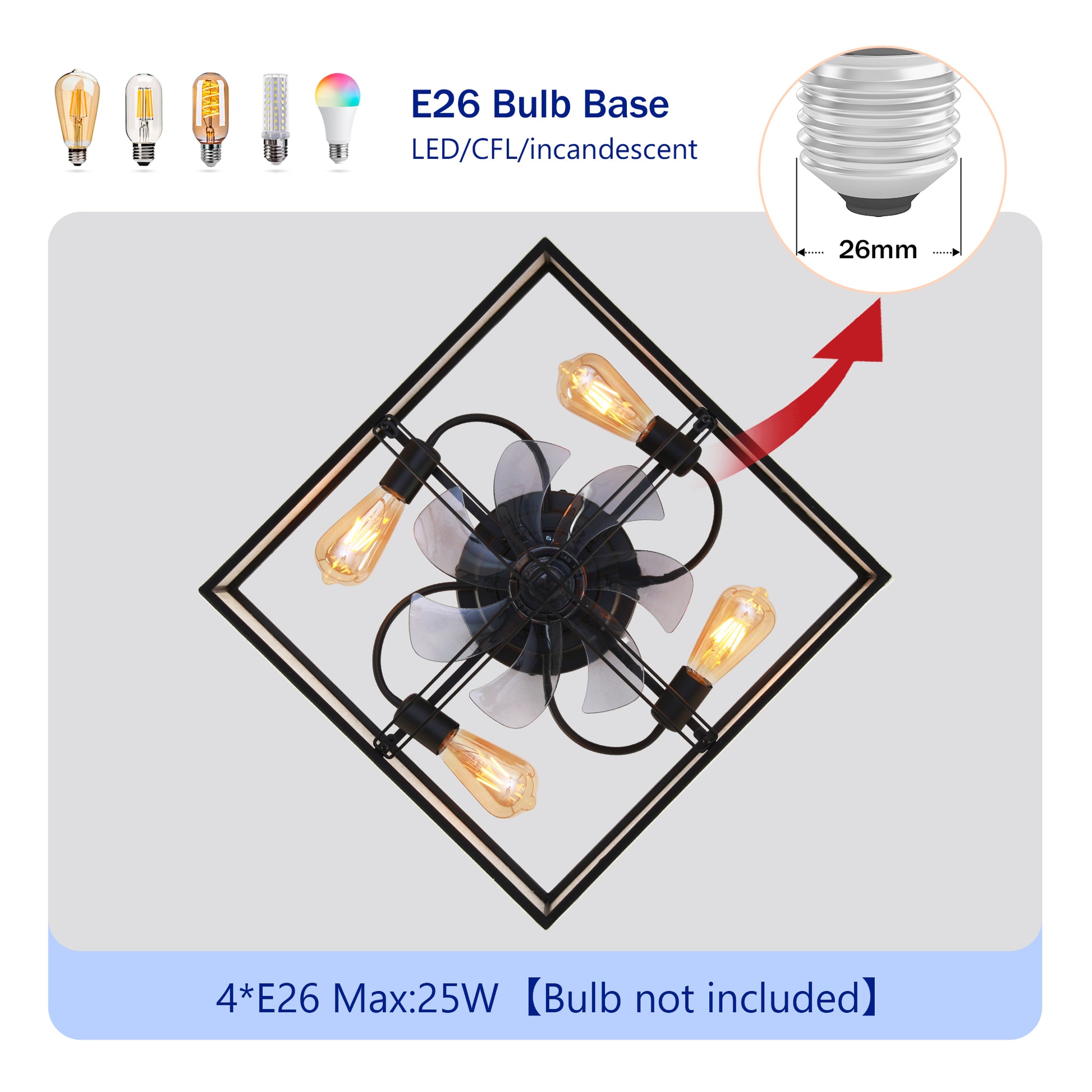 16.6" Square Fabric Farmhouse Flush Mount Ceiling Fan - view 10