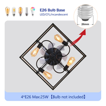16.6" Square Fabric Farmhouse Flush Mount Ceiling Fan - view 10