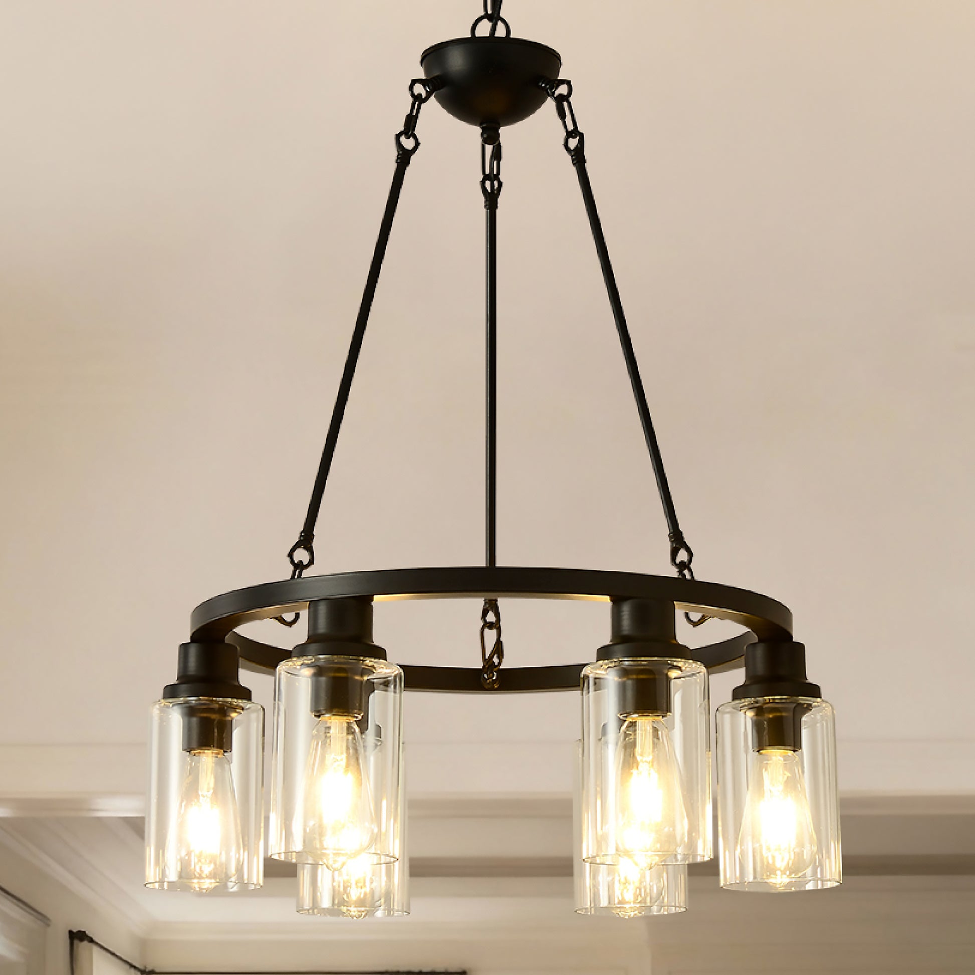 6-Light Matte Black Wagon Wheel Chandelier