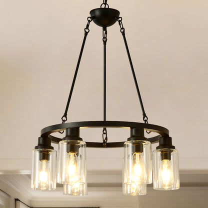 6-Light Matte Black Wagon Wheel Chandelier