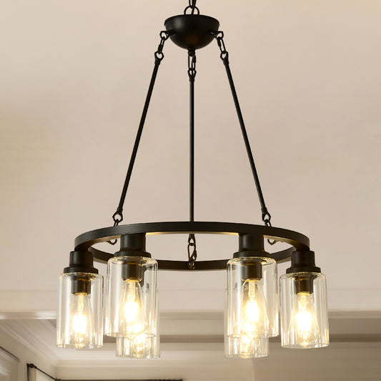6-Light Matte Black Wagon Wheel Chandelier