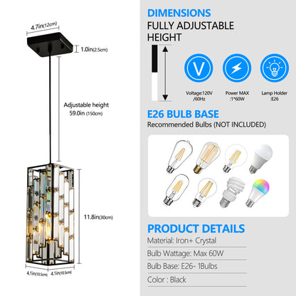 4" Black Crystal Pendant Light, Set of 3 - view 6