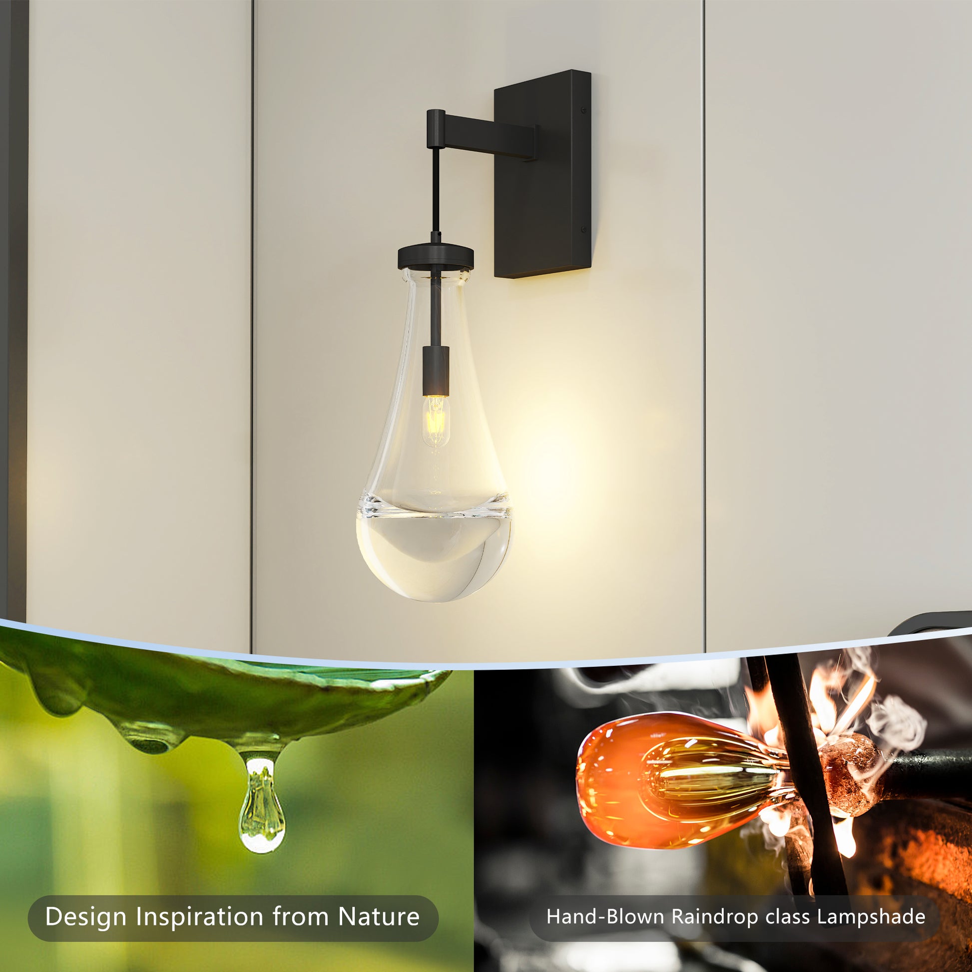 Modern Black Wall Sconce with Clear Glass - view 3