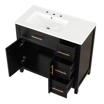 36" Black Bathroom Vanity with Sink, 2 Doors & 3 Drawers