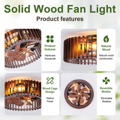 20" Walnut Caged Fandelier Ceiling Fan with Remote - view 6