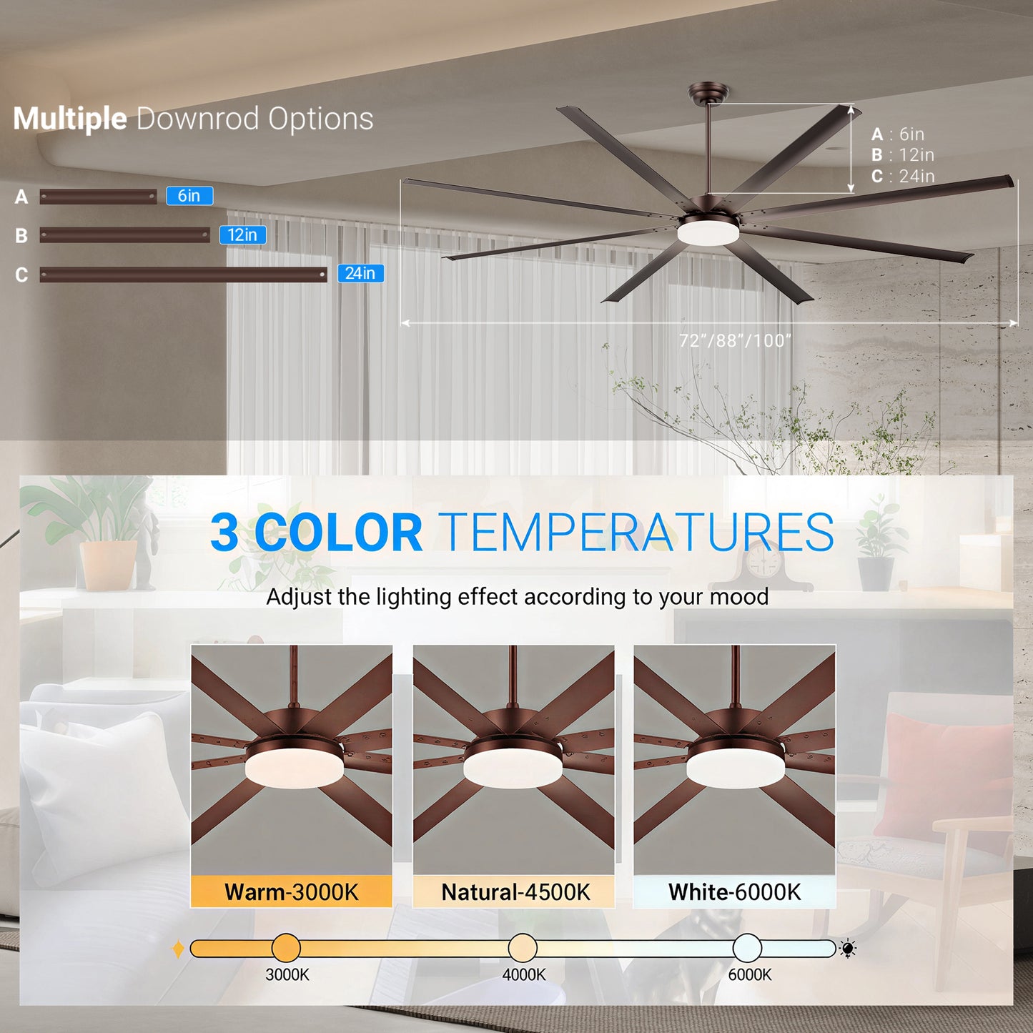 96" Coffee Industrial Ceiling Fan with Remote - view 10