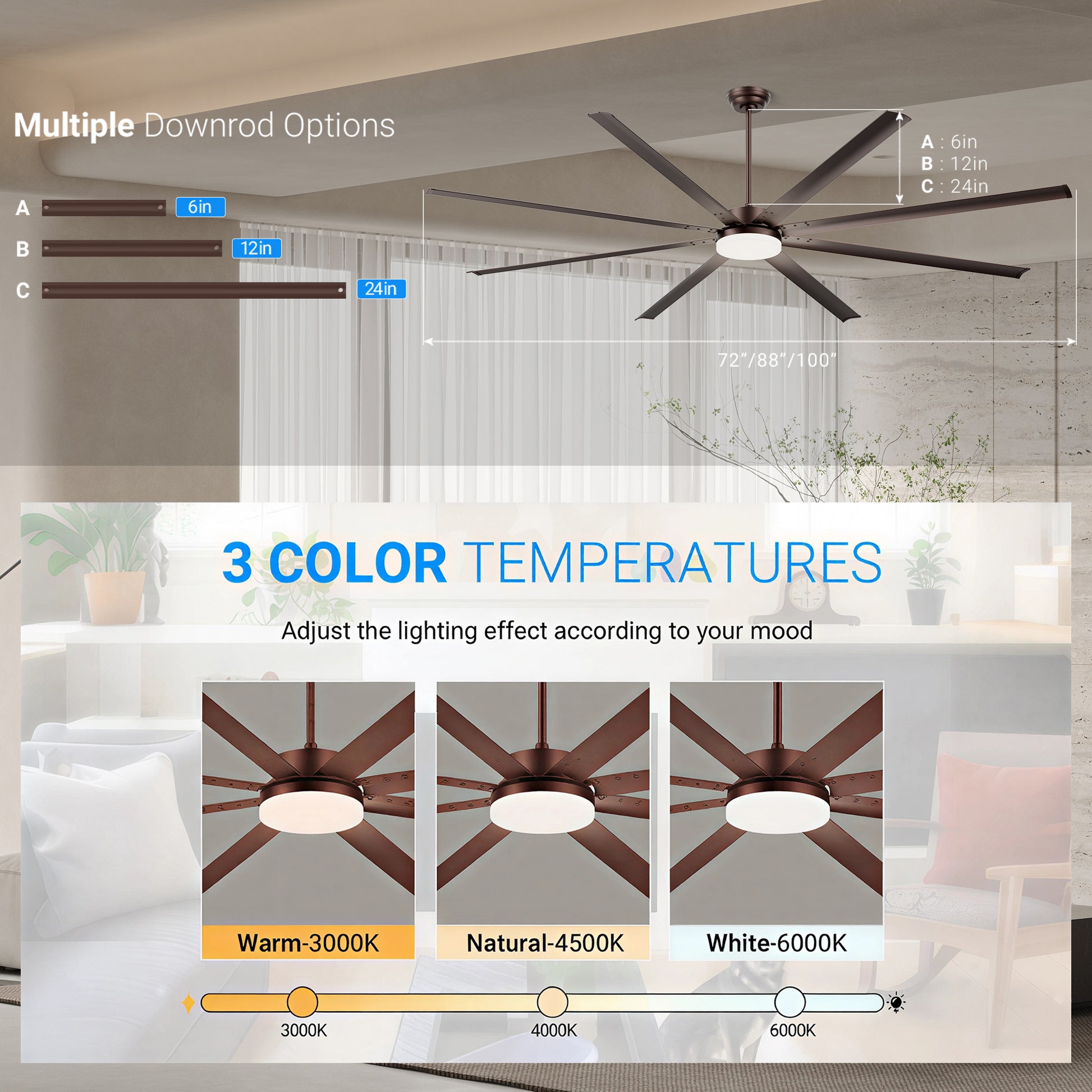96" Coffee Industrial Ceiling Fan with Remote - view 10