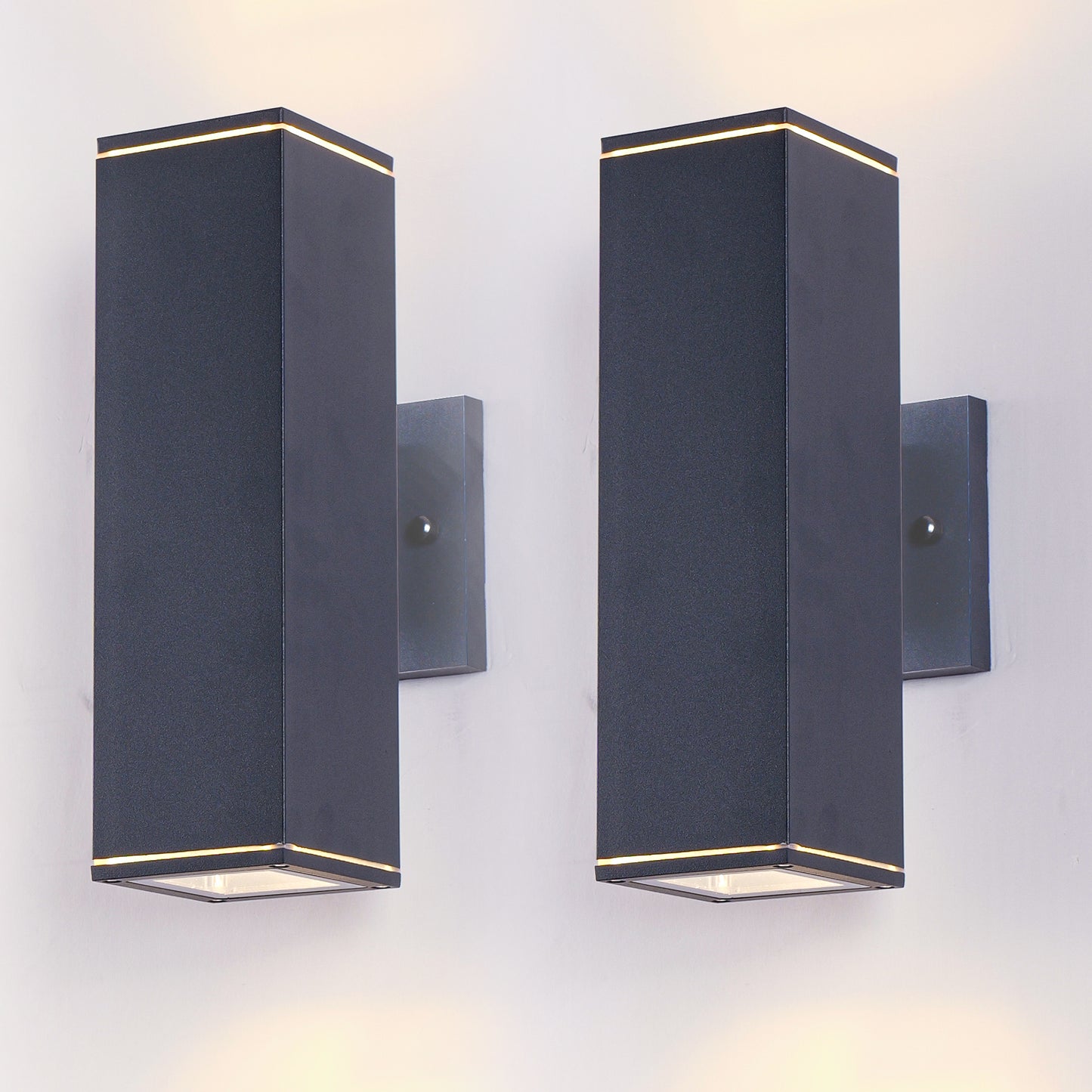 12" Black Up & Down Outdoor Wall Light, Set of 2