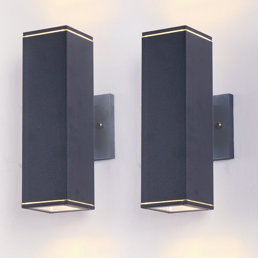 12" Black Up & Down Outdoor Wall Light, Set of 2