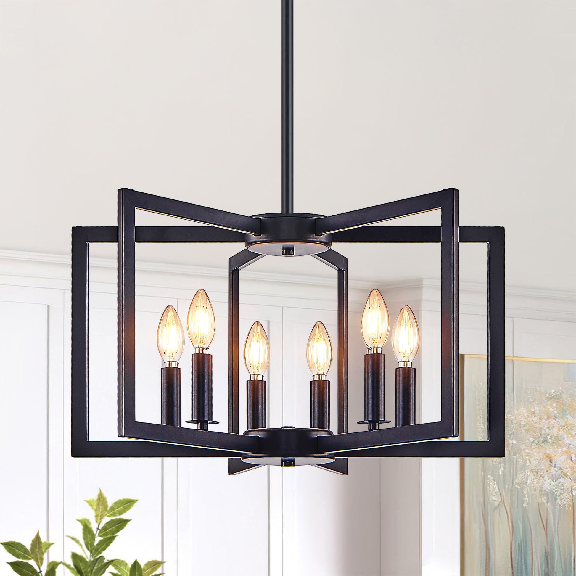 22" 6-Light Black Geometric Chandelier