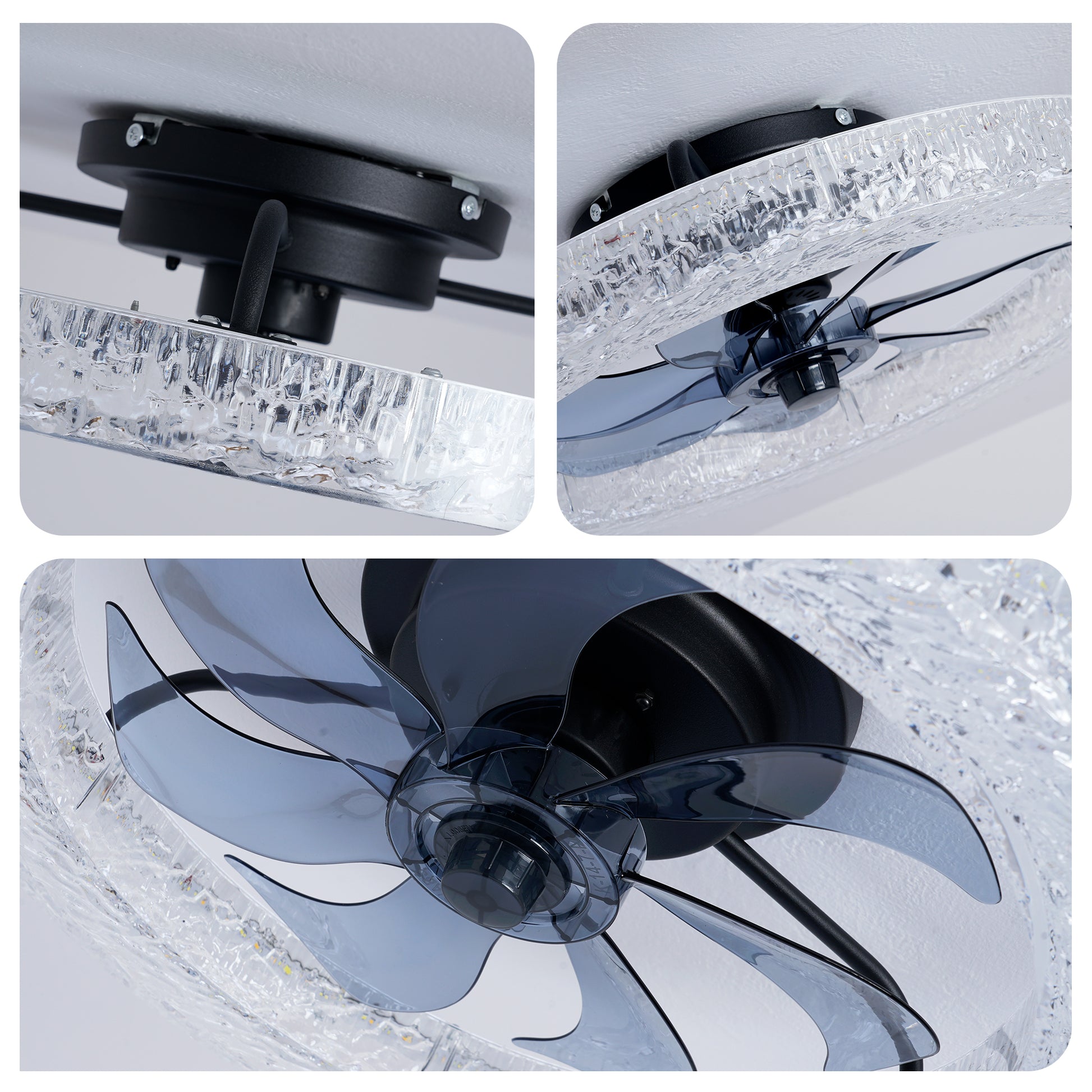 Matte Black Acrylic Ice Brick Ceiling Fan with Dimmable LED - view 15
