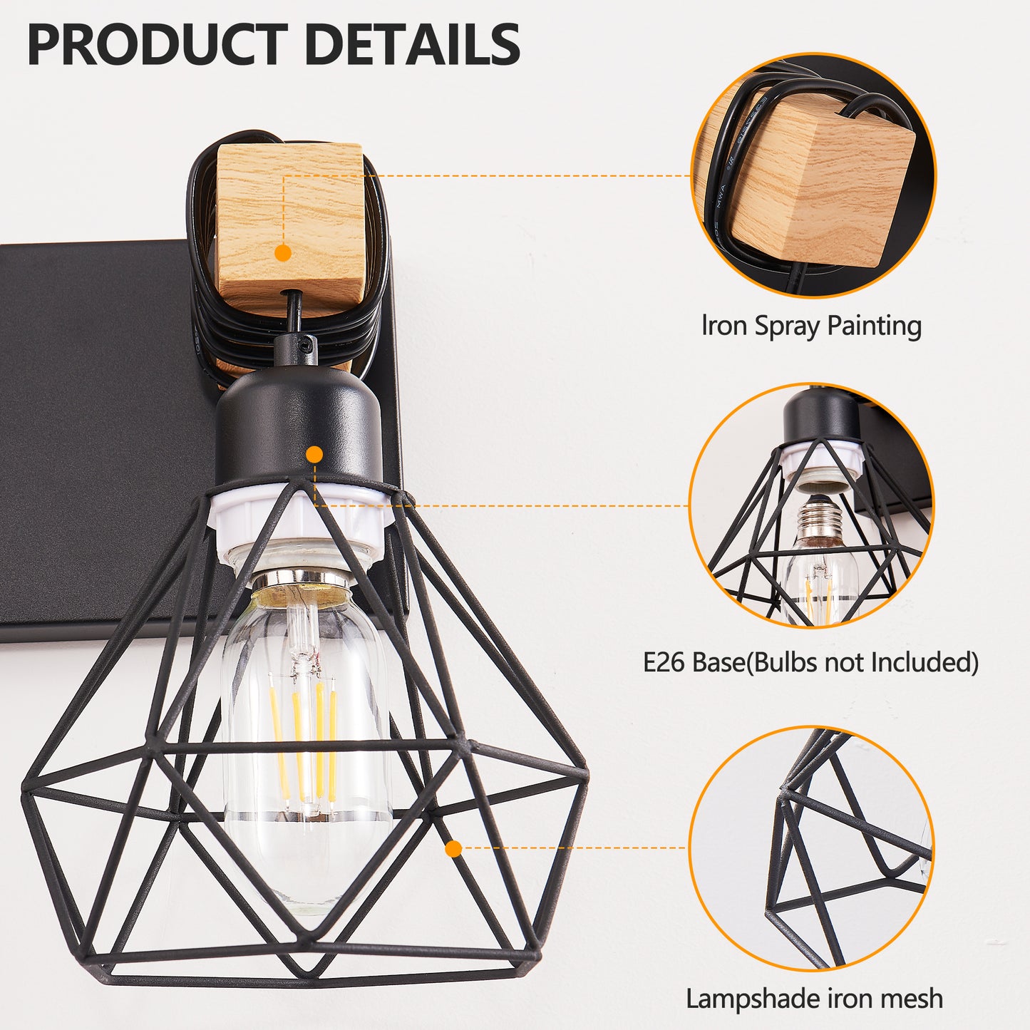 38" 6-Light Black Geometric Cage Vanity Light - view 7