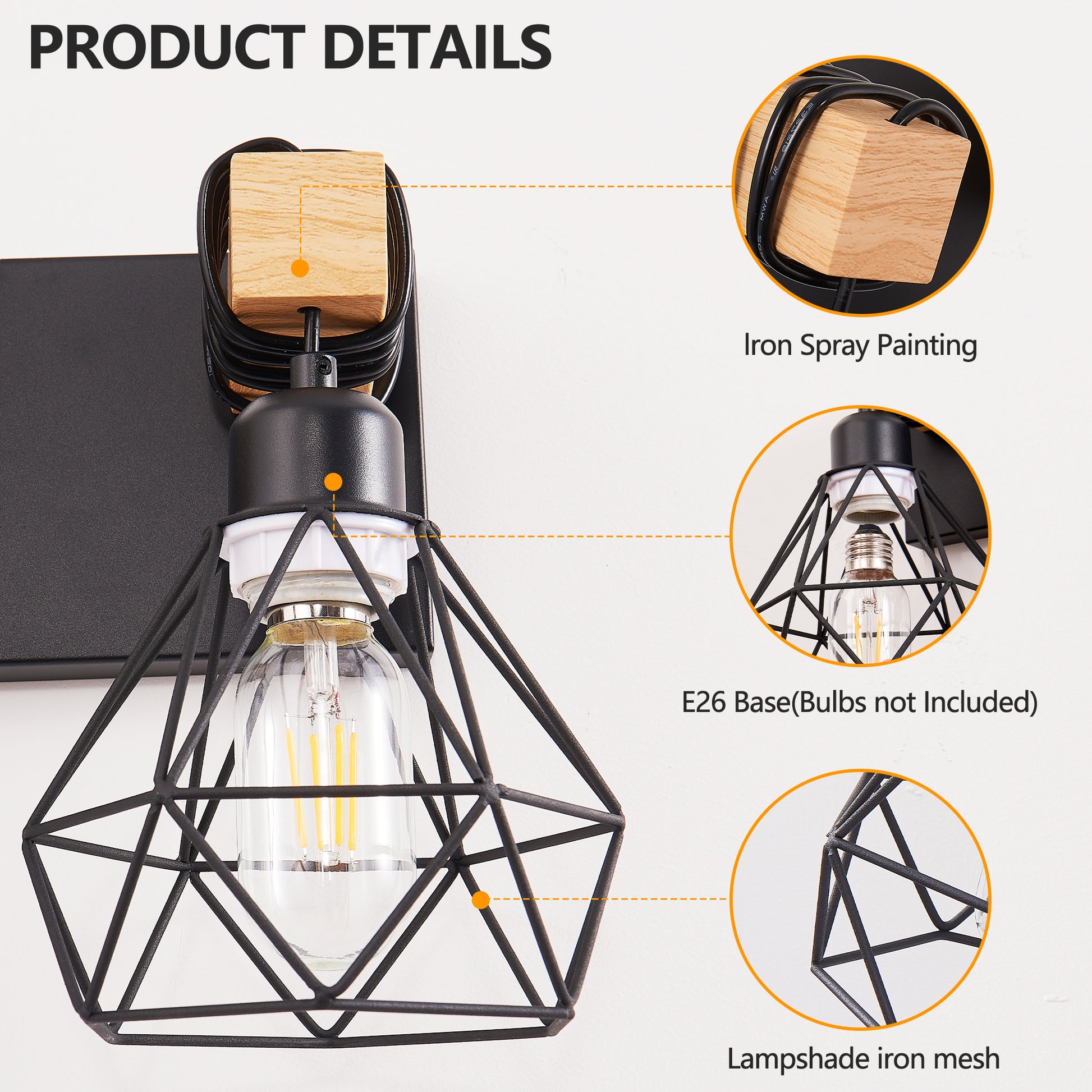38" 6-Light Black Geometric Cage Vanity Light - view 7