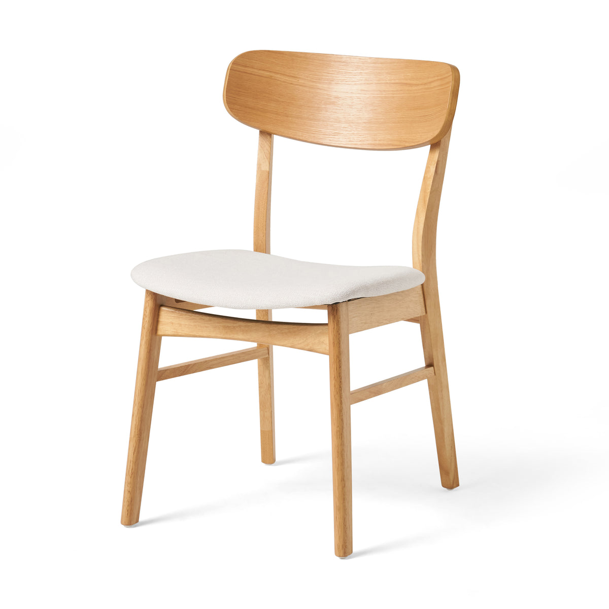 Set of 2 Oak-Style Dining Chairs with Light Beige Fabric Seat