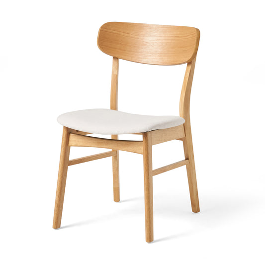 Set of 2 Oak-Style Dining Chairs with Light Beige Fabric Seat