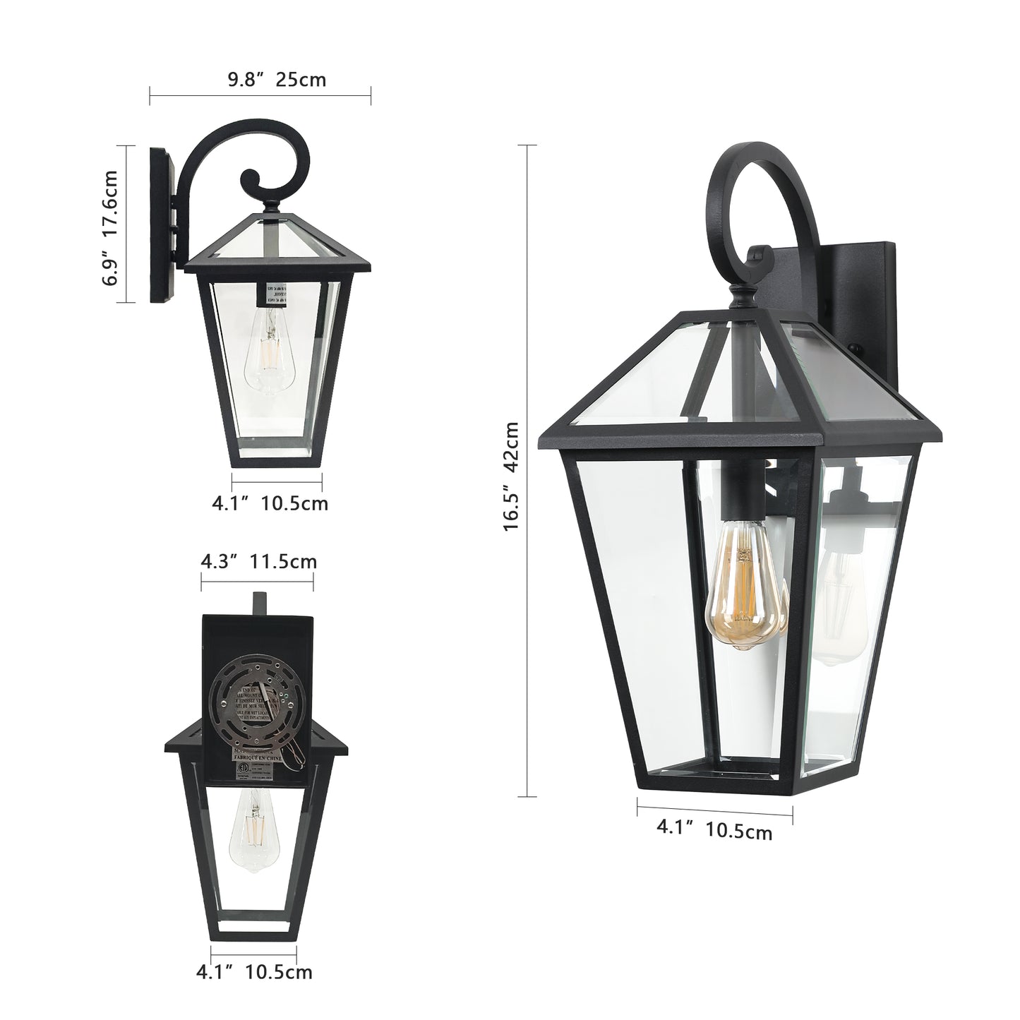 10" Black Outdoor Wall Lantern with Clear Glass, Set of 2 - view 8
