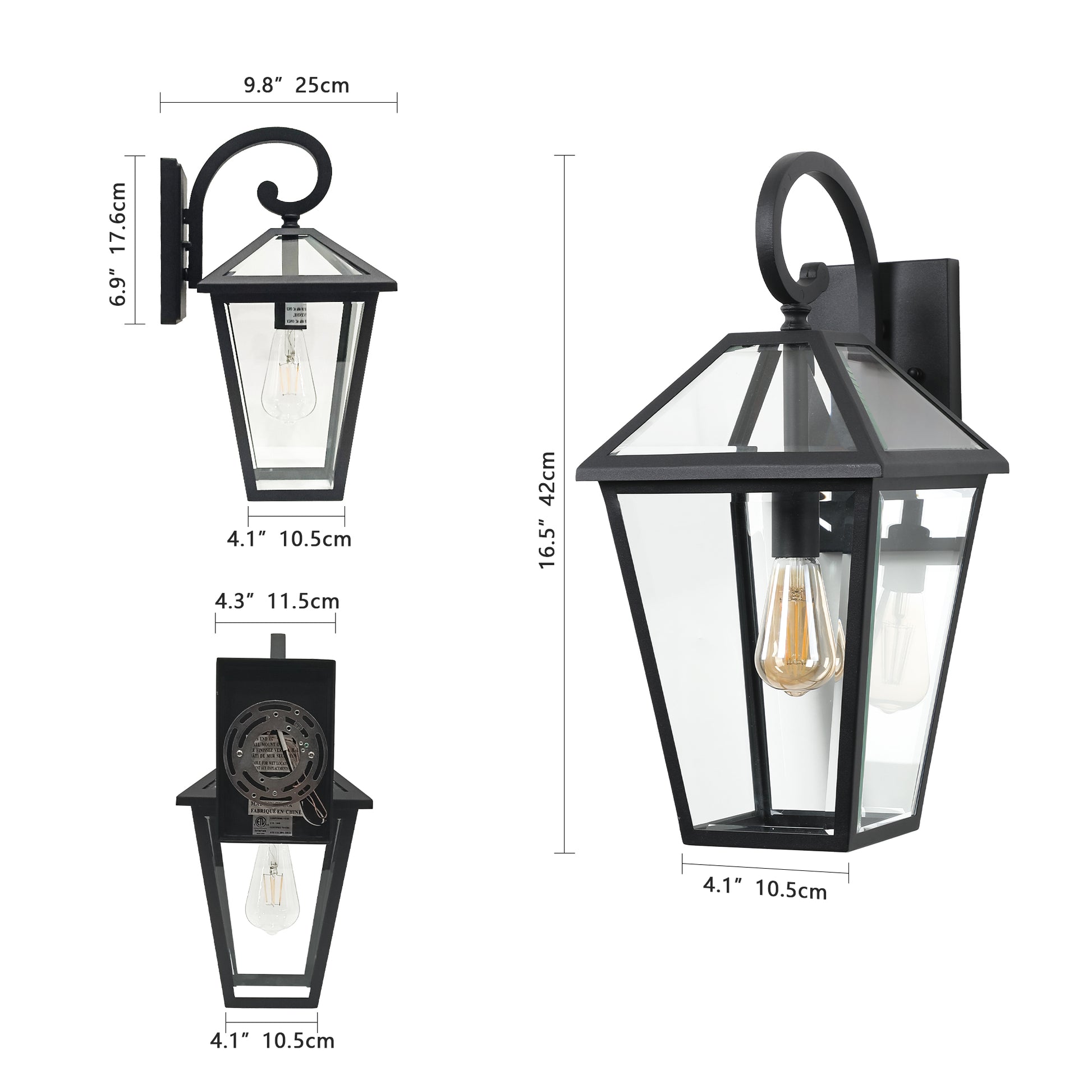 10" Black Outdoor Wall Lantern with Clear Glass, Set of 2 - view 8